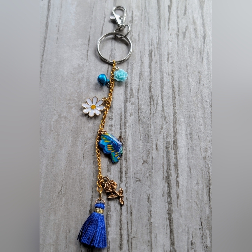 Gold and Blue Butterfly Bag Charm